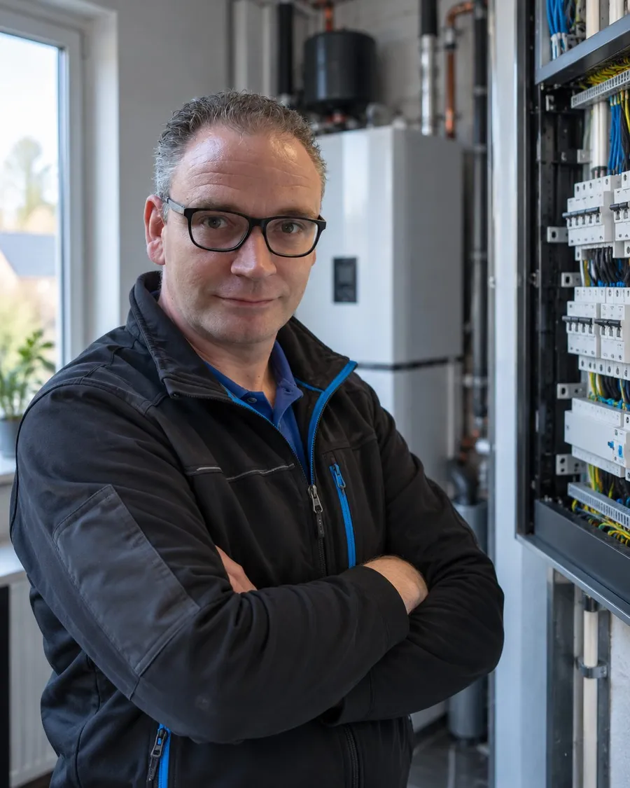 Nick de Vries bij een groepenkast